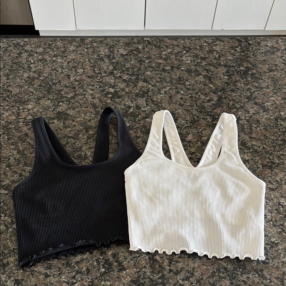 Spiritual gangster Ribbed Black and White Crop tank Tops cropped racerback amor